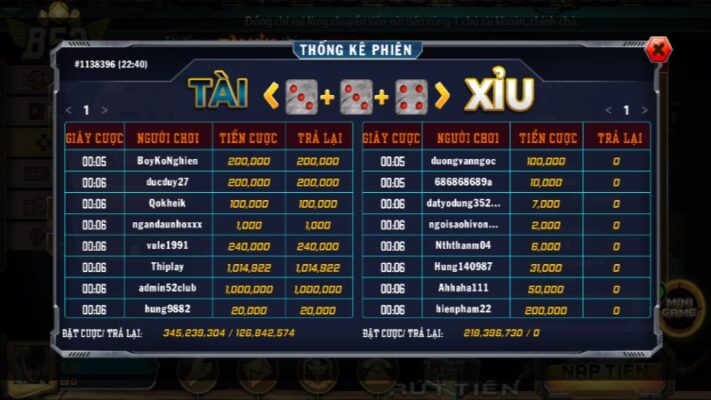 Xem lịch sử ra cầu của những ván Tài Xỉu trước