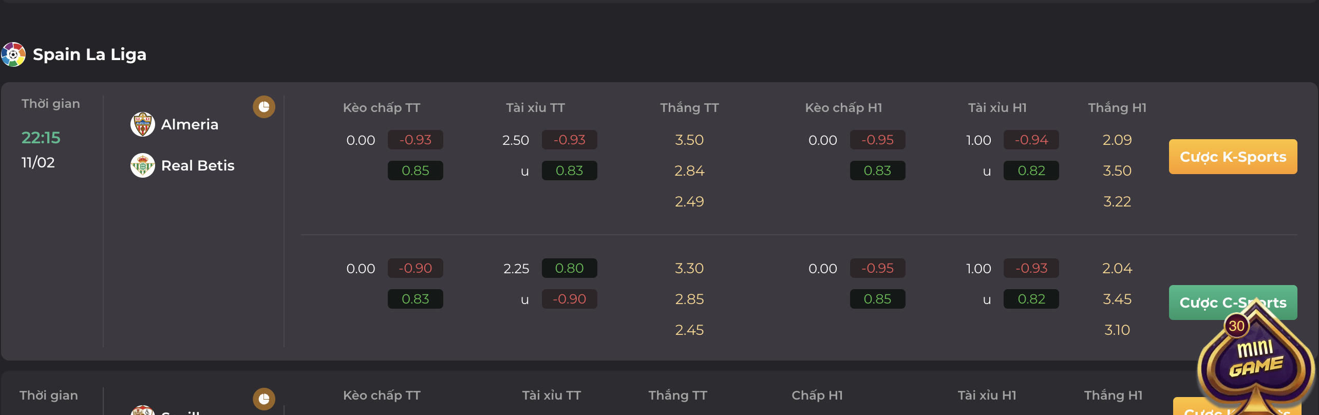 UK88 dự đoán tỷ lệ kèo trận đấu Almeria vs Real Betis ngày 11/02