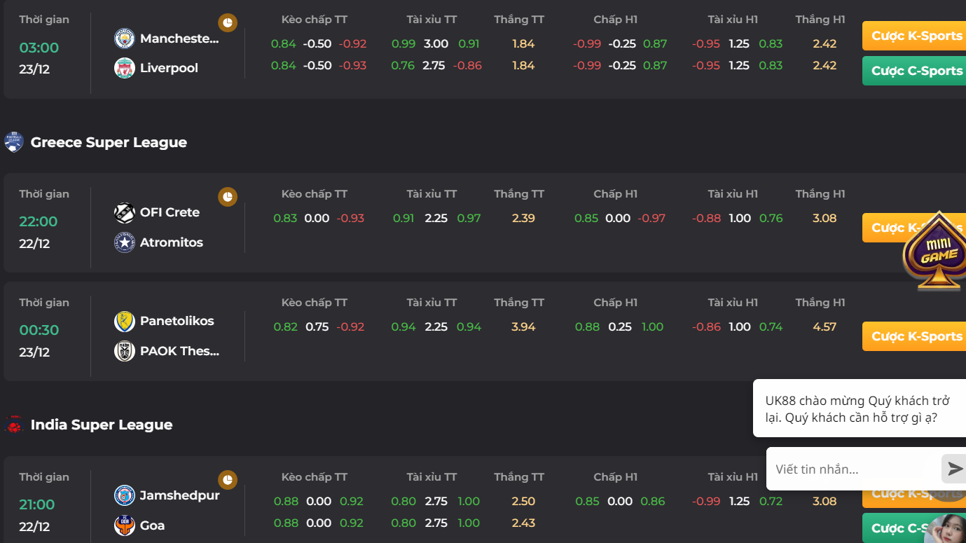 Chơi kèo phạt góc cực hấp dẫn chỉ có tại Uk88